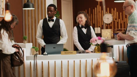 couple offering passports for check in