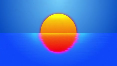 animación de interferencia y sol sobre el agua sobre fondo azul