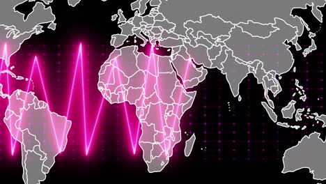 Animación-Del-Procesamiento-De-Datos-Sobre-El-Mapa-Mundial-Sobre-Fondo-Oscuro