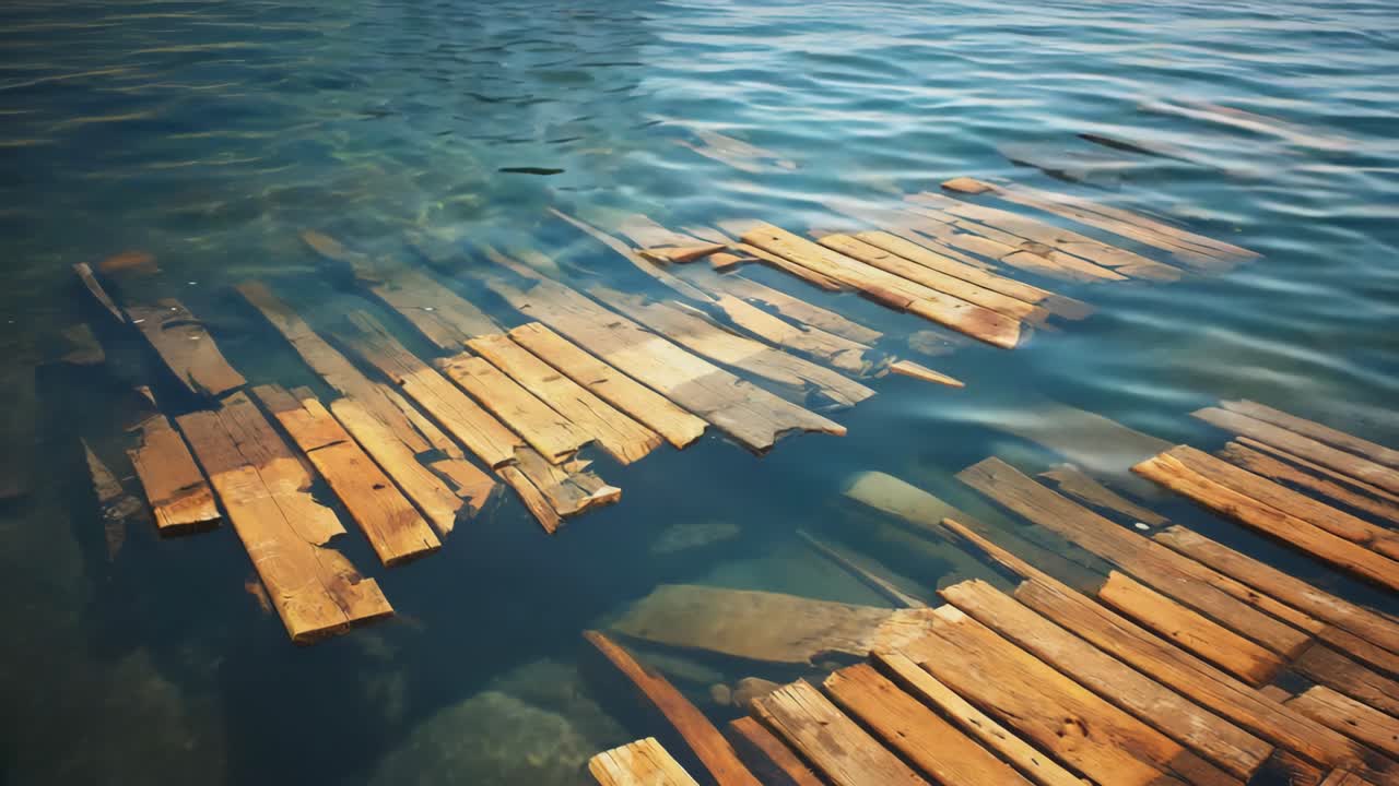 Wooden Planks in Clear Water