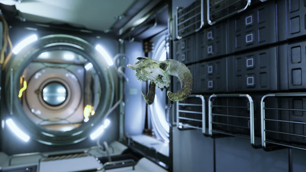 Ram skull floating in the intriguing iss environment
