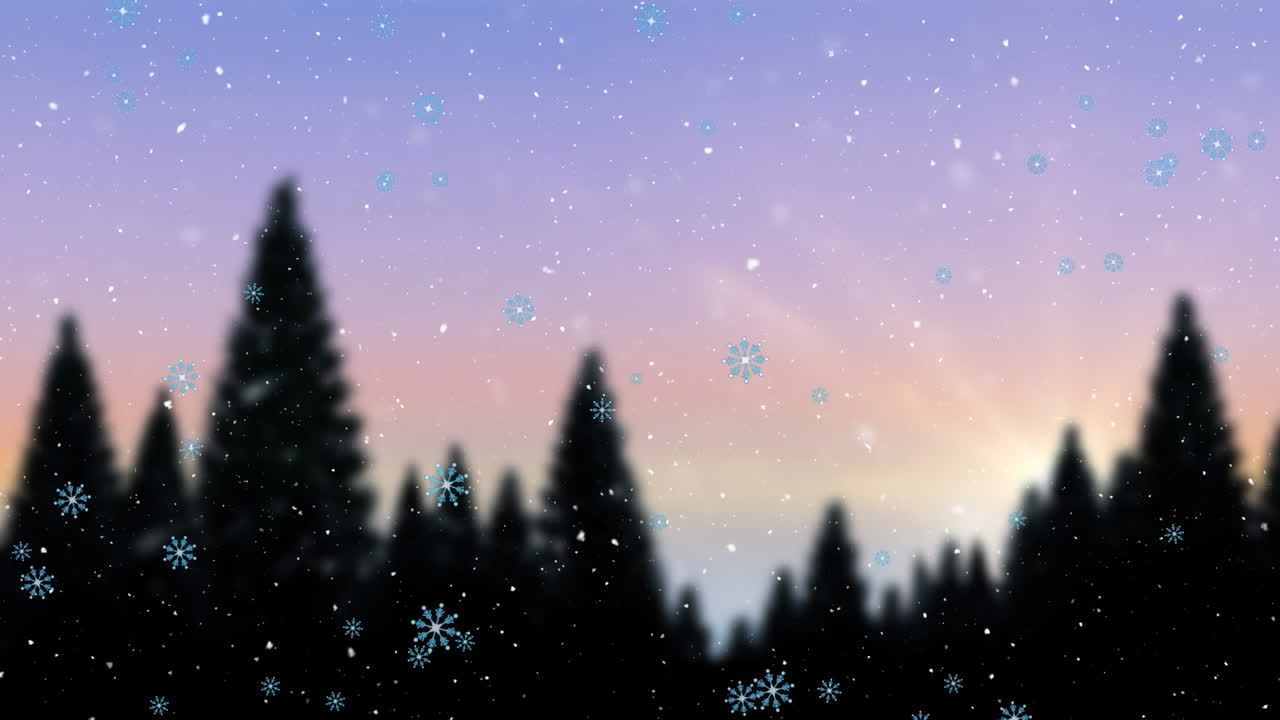 겨울 풍경 배경 위에 내리는 눈의 애니메이션