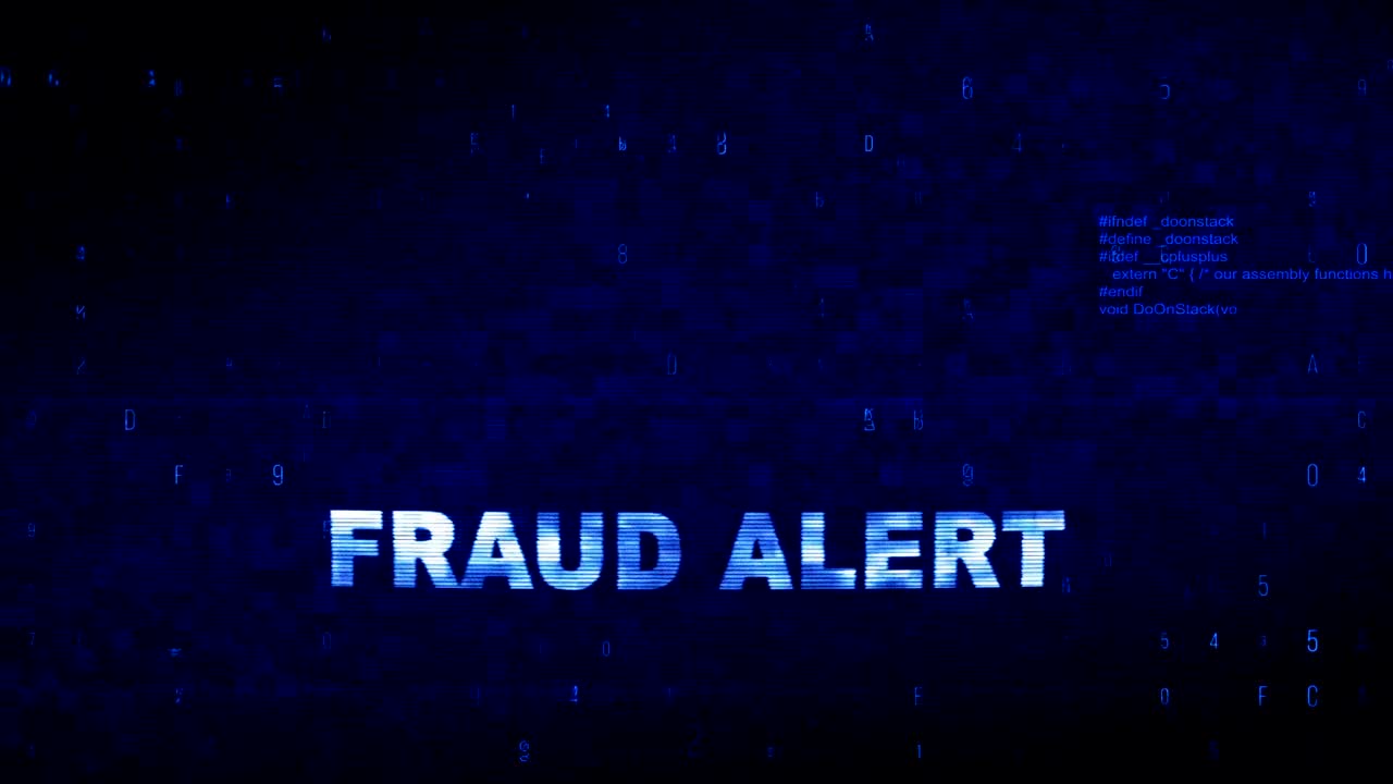 FRAUD ALERT  Text Digital Noise Twitch Glitch Distortion Effect Error Animation.