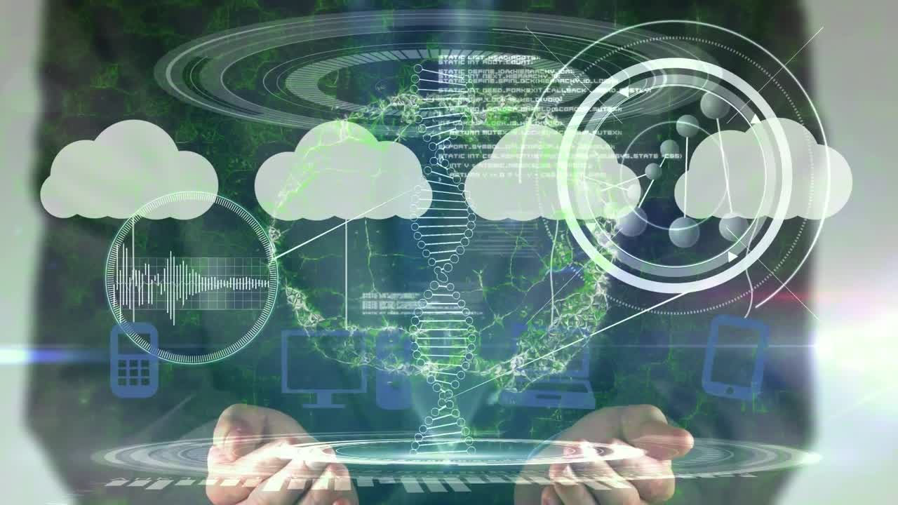 카우카시안 사업가에 대한 dna  ⁇ 의 애니메이션과 데이터 처리