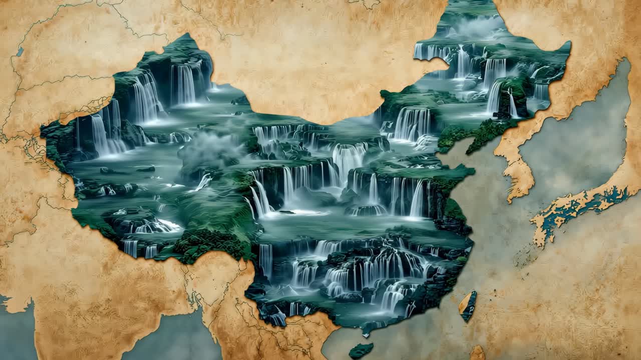China Map Waterfall Landscape