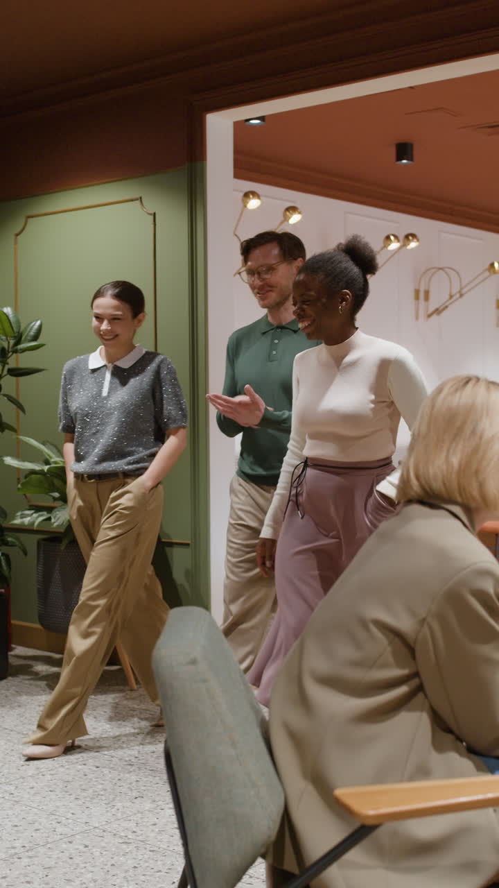 Diverse Group of Colleagues Interacting in a Modern Office Space