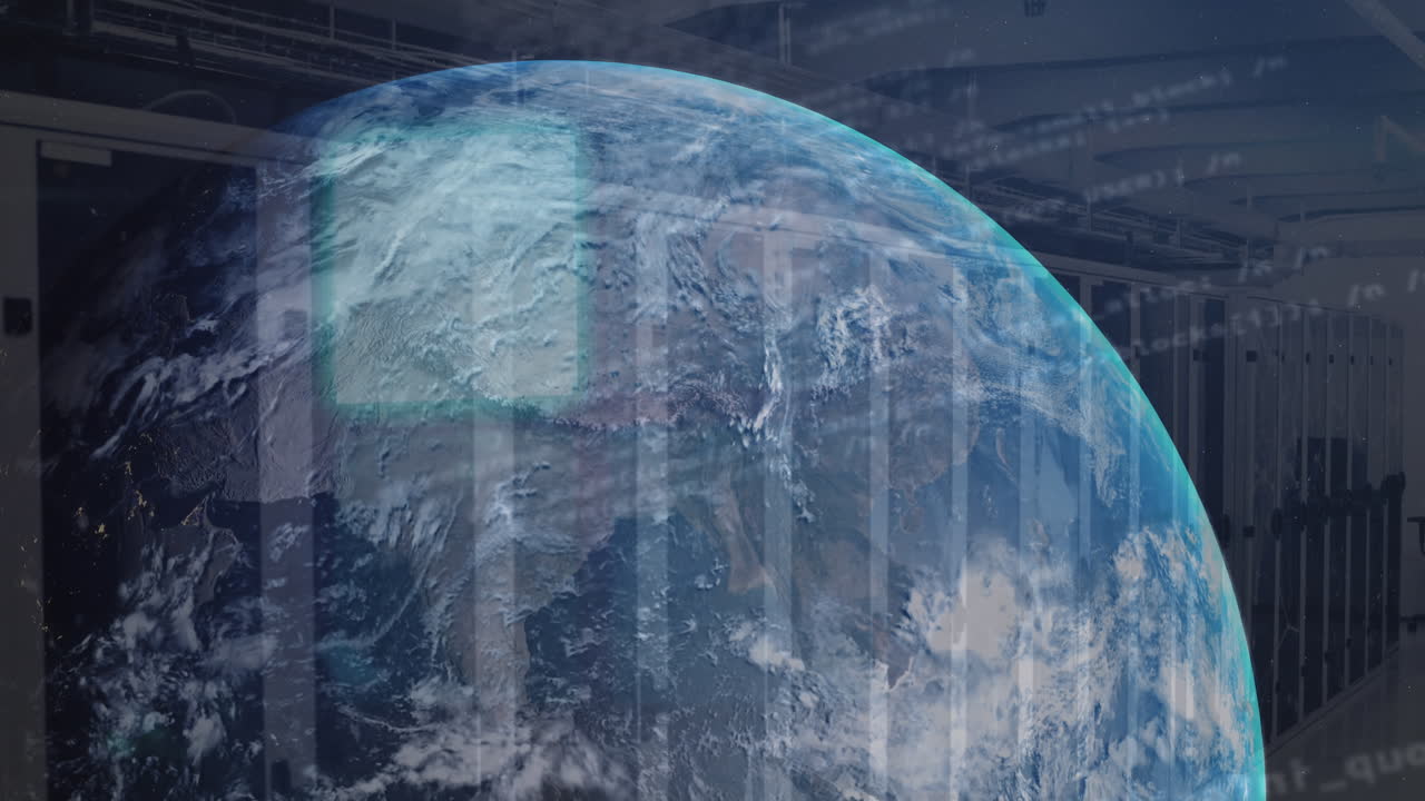 컴퓨터 서버  ⁇ 에 대한 회전하는 지구를 통해 데이터 처리