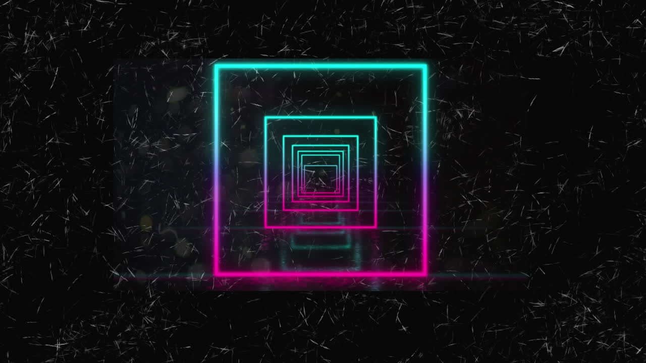 검은색 배경에 있는 다채로운 네온 사각형의 애니메이션
