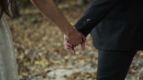 pareja de novios cogidos de la mano en cámara lenta