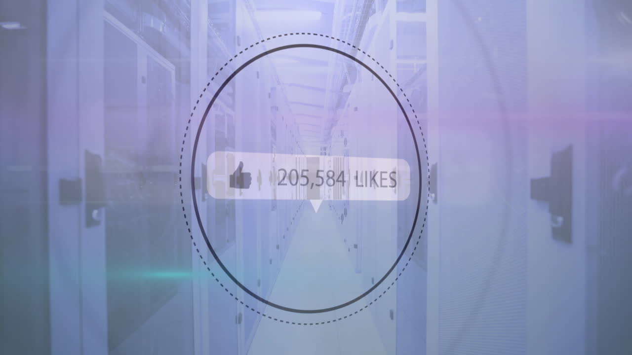 컴퓨터 서버를 통해 소셜 미디어 데이터 처리의 애니메이션