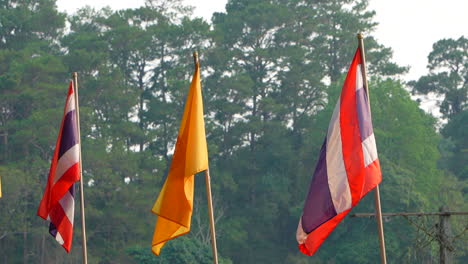 König-Von-Thailand-Und-Thailändische-Flagge-Weht-Im-Wind-Bei-Sonnenuntergang