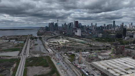 aerial view of toronto industrial area downtown