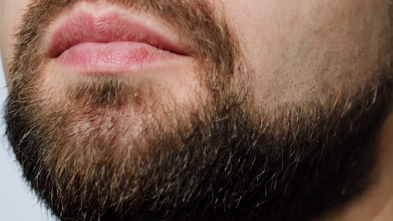 Close-up of a man's beard and lips
