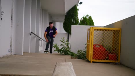 Skateboarder-runs-towards-the-camera-preparing-for-their-trick