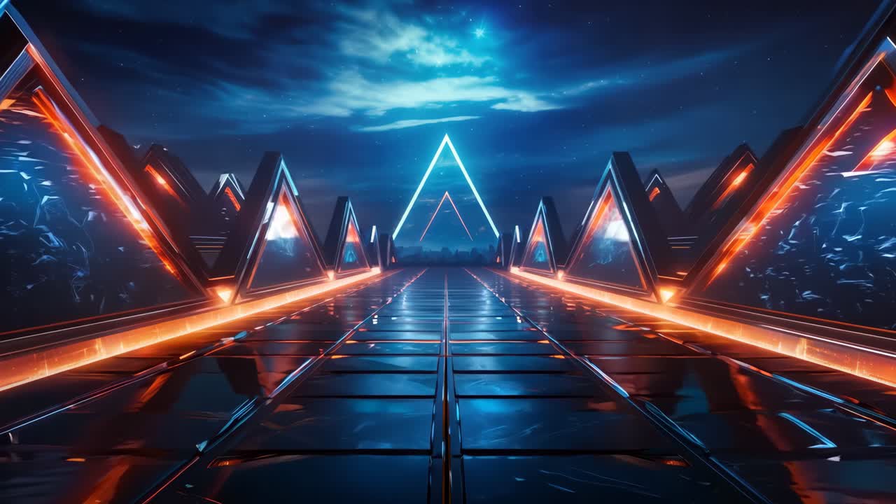 A futuristic city at night with a lot of lights on it