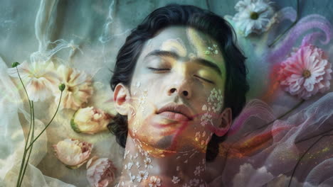 ethereal portrait with floral patterns and mystical glow