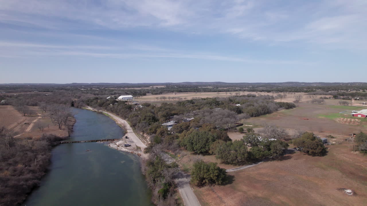 aerial view of the Texas Hill Country and Blanco River near Blanco, Tx