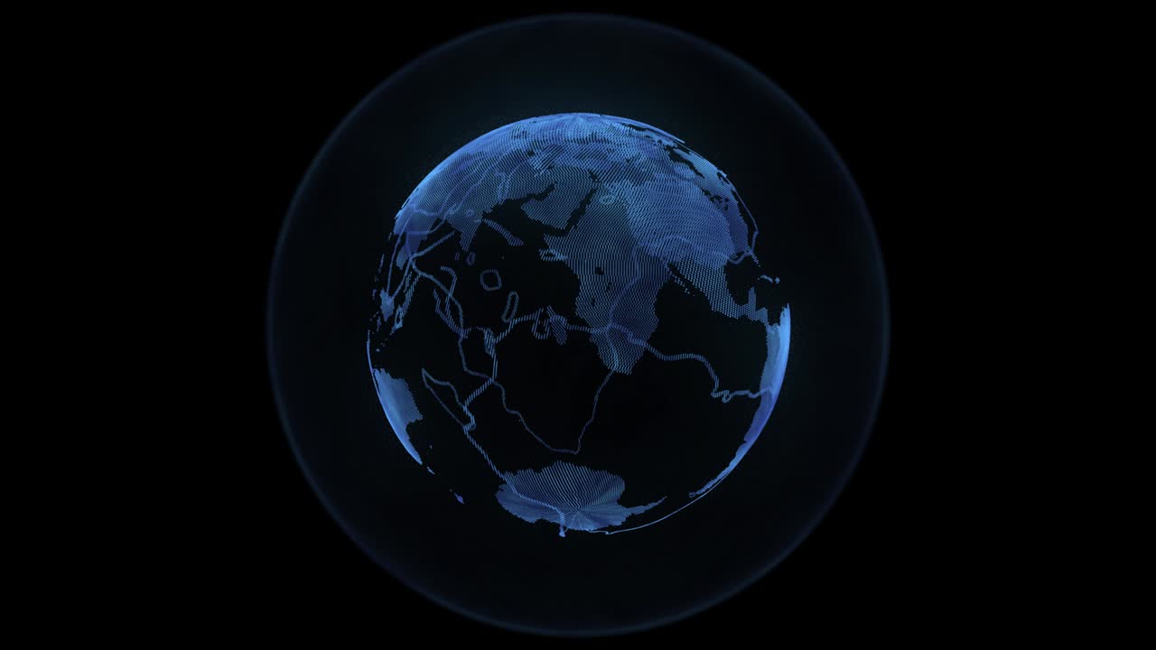 el planeta tierra digital azul sobre un fondo negro.