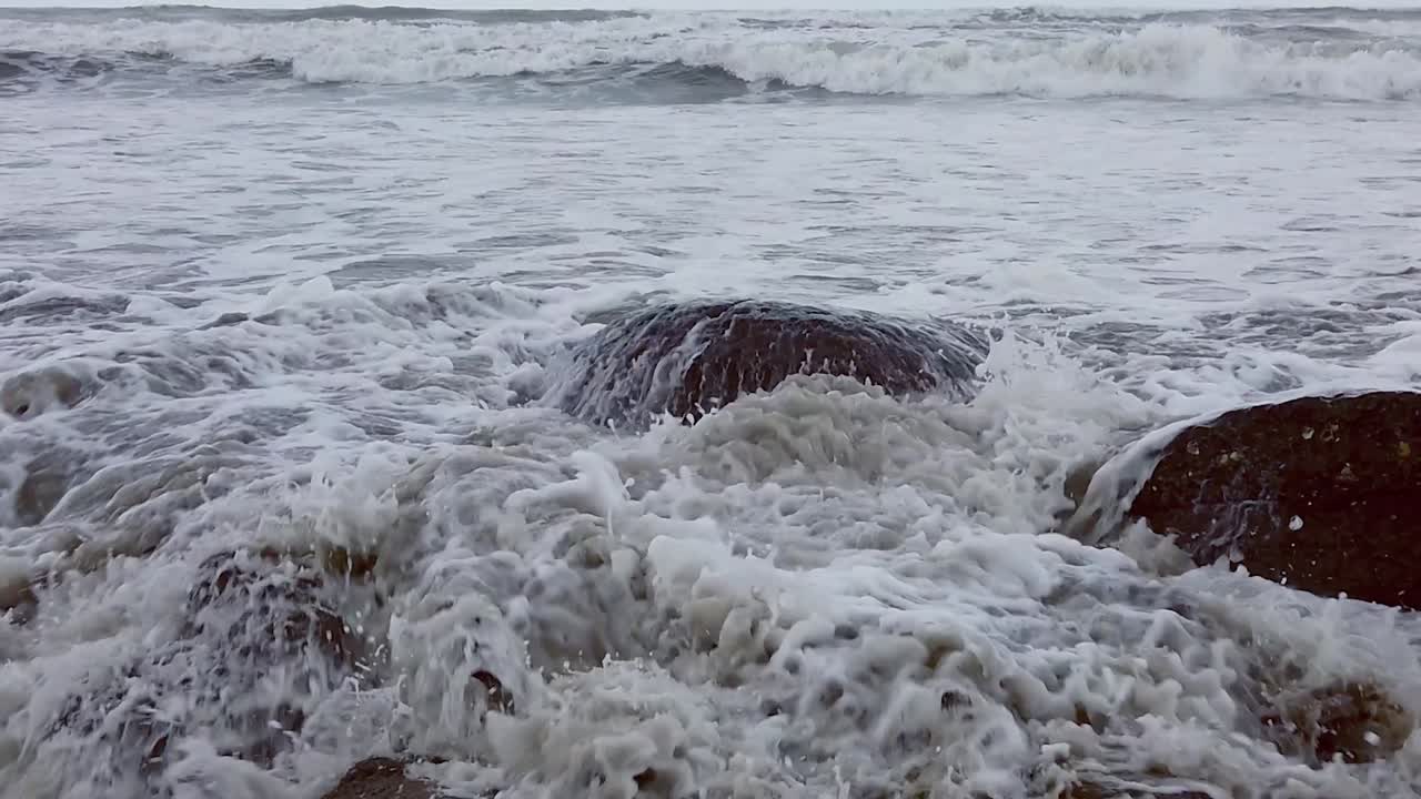 Sea waves in coral reef . Slow motion water splash.