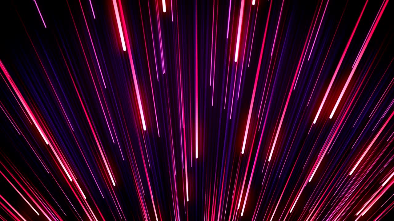 hermosos senderos en movimiento color rosa-azul brillando en negro. lluvia cayendo líneas de neón de fondo. concepto de diseño digital. animación en 3d en bucle de líneas brillantes