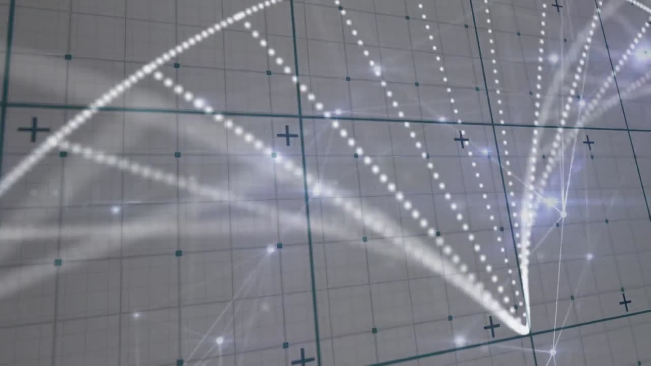 회색 바탕에 나선 모양의 파란색 그리드와  ⁇ 색 입자의 애니메이션