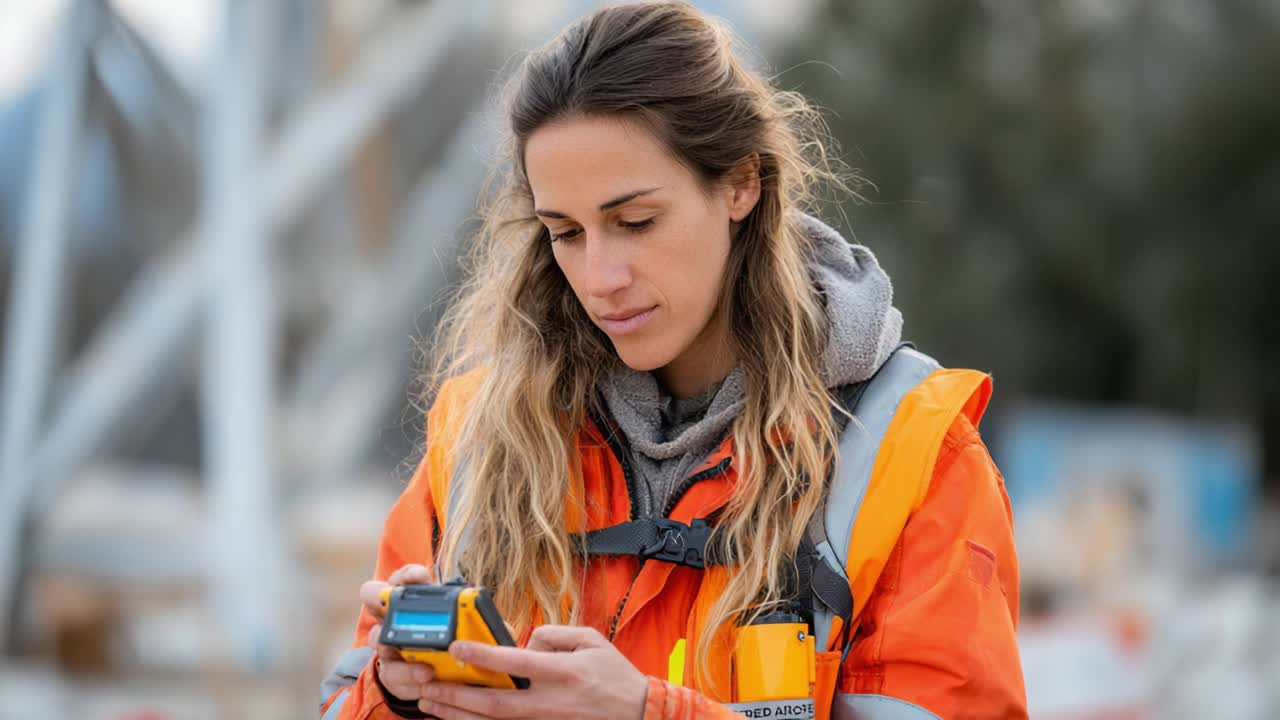 Woman in Safety Vest Using Technology