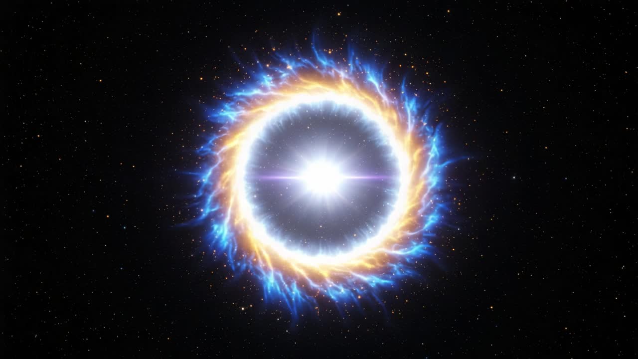 A Stunning Cosmic Display of Energy and Color in the Heart of a Galaxial Phenomenon, Captured in a Starry Background