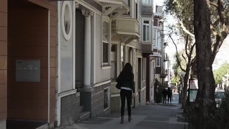 woman walking in a city street