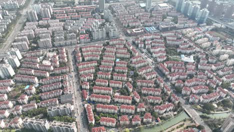 drone aerial view of residential building in shanghai downtown