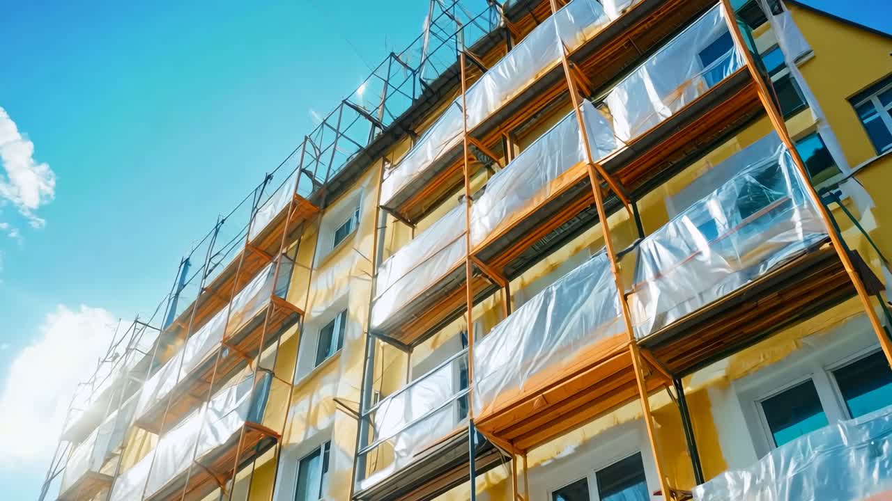 un edificio con andamios en el lado de él