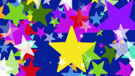 Animation-of-colourful-stars-on-blue-background