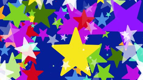 animation of colourful stars on blue background