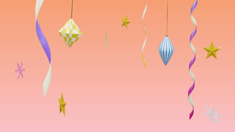 animación de año nuevo y decoraciones de navidad sobre fondo rosa
