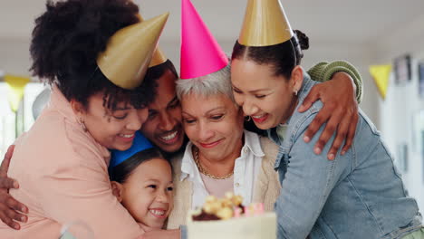 family, hug and birthday celebration