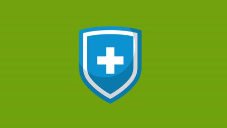 blue shield with cross icon animation on the green screen background.