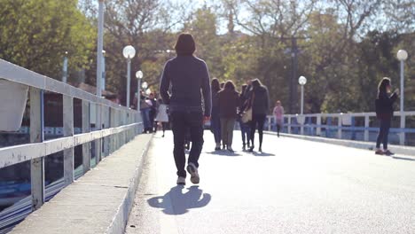 young man walking forest in leisure time