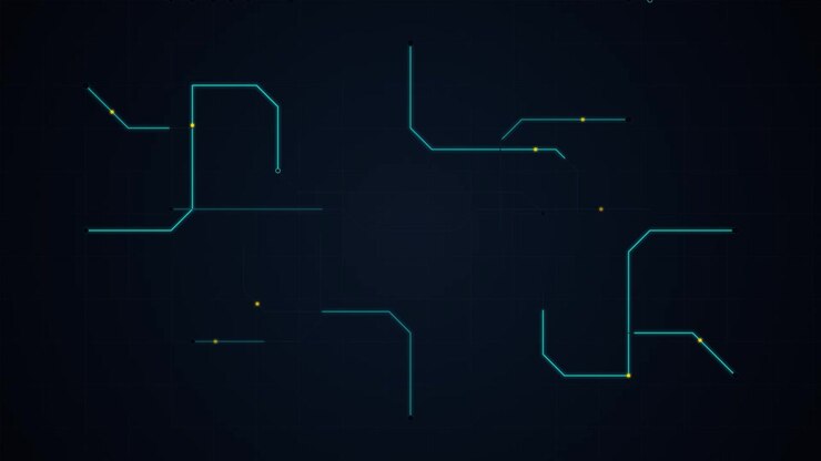 Abstract Digital Circuit Board Lines Connecting on Dark Background