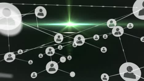 animation of network of connections with icons over dark background