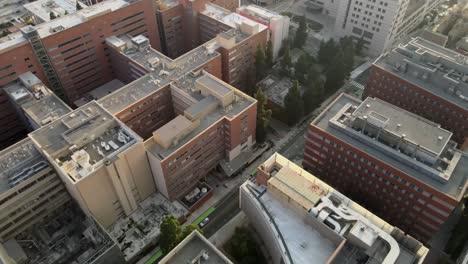 UCLA-campus-buildings,-aerial-birdseye-view