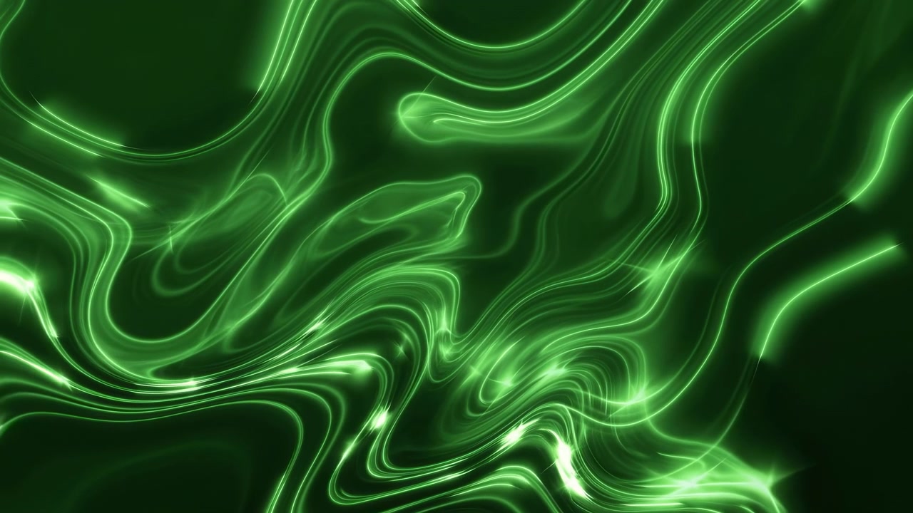Glowing Green Liquid Marble Flow Across Dark Background, Neon Veins Ripple And Shimmer, Creating Hypnotic