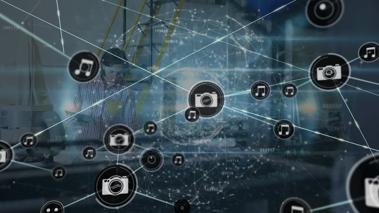 Animazione di rete di connessioni con icone su animazione