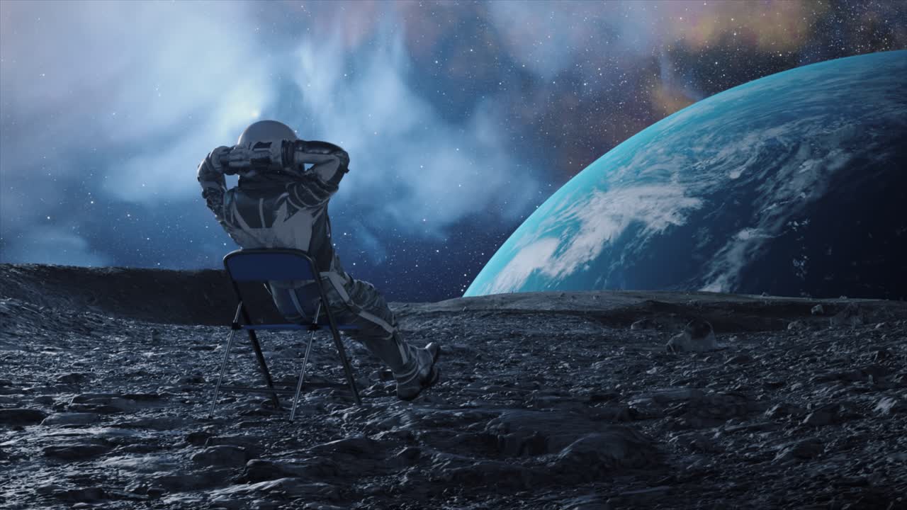 달에서 휴식을 취하는 우주 비행사