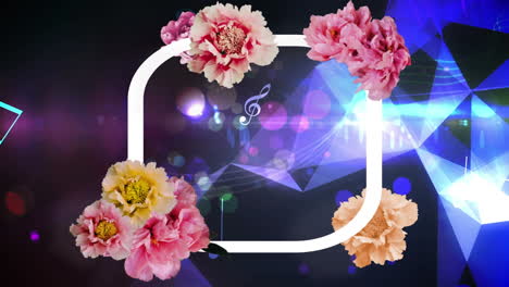 animation of flowers and frame over moving notes