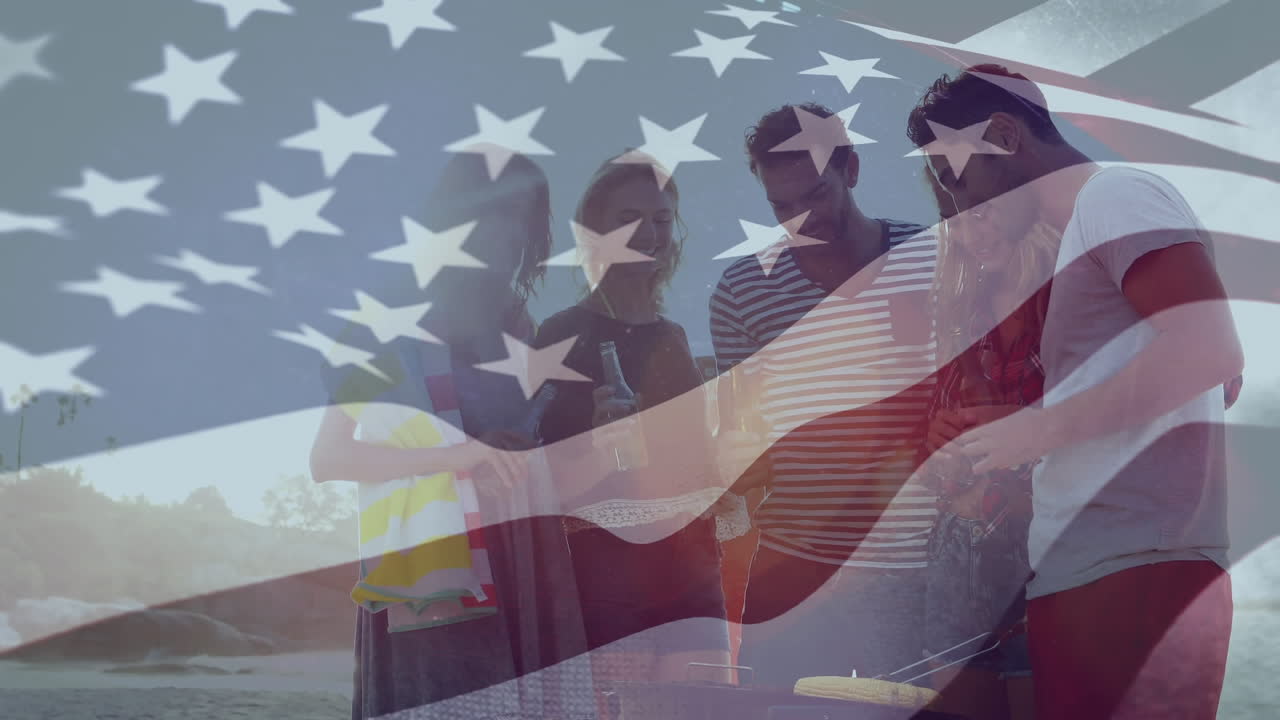 grupo de amigos asando cerca de la playa