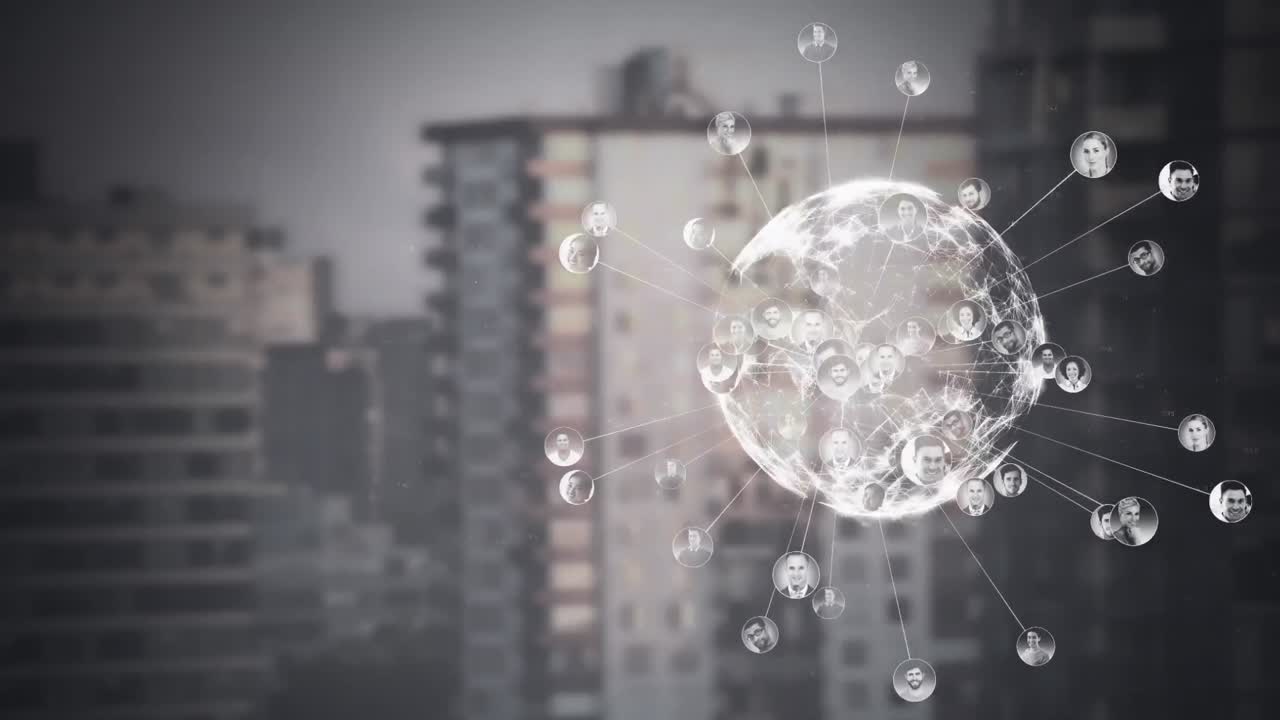 도시 배경 에 맞춰 지구 를 돌리는 애니메이션