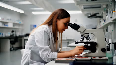 científico usando el microscopio en el laboratorio