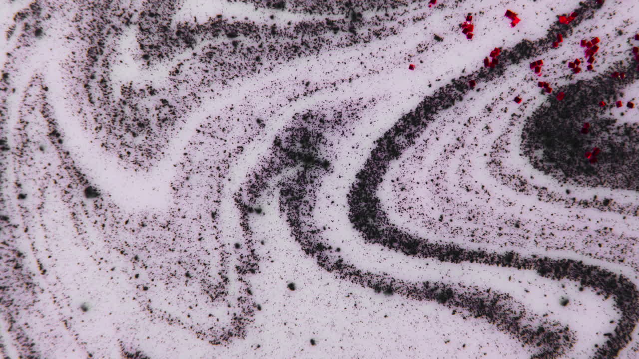 Abstract Swirls of Black and White with Red Glitter