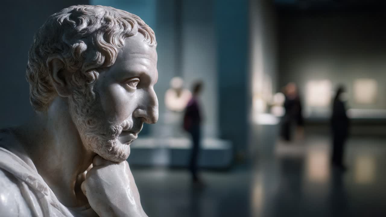 Vastgelegde momenten: Een artistieke verkenning van een klassieke sculptuur in een elegante museumomgeving, met de nadruk op de details en de omgeving