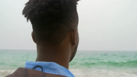 rear view of african american man standing on the beach 4k