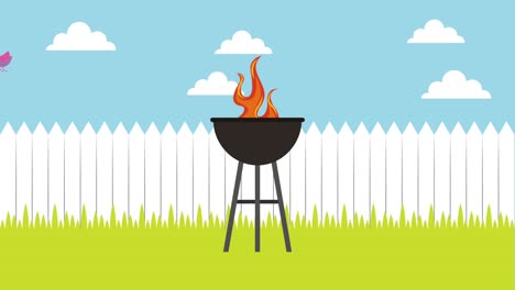 barbecue grill in backyard wooden fence